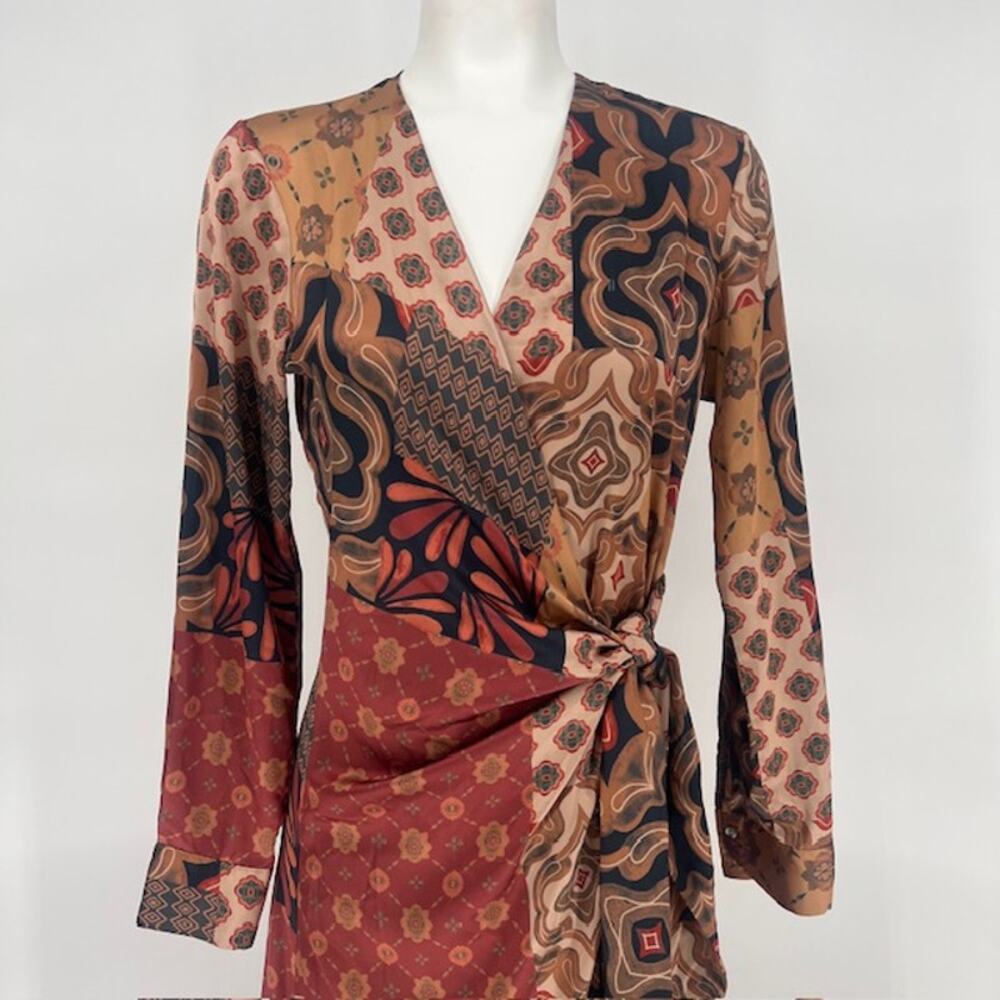 Misa Los Angeles Boho Patchwork Wrap Midi Dress S… - image 3